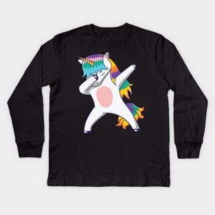 Dabbing unicorn We Wear Red For Red Ribbon Week Awareness Kids Long Sleeve T-Shirt